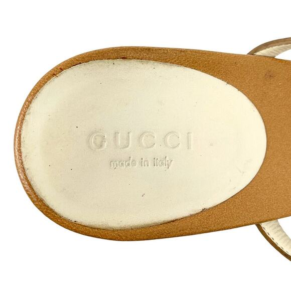 Gucci GG Logo Interlocking Tan Brown White Leather Strappy Heels Sandals US 9.5 - Picture 7 of 10